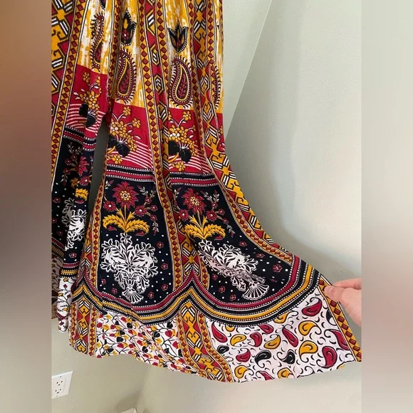 Boho Mixed Print Wide-Leg Crop Culotte Pant Size Small Festival - Picture 6 of 8